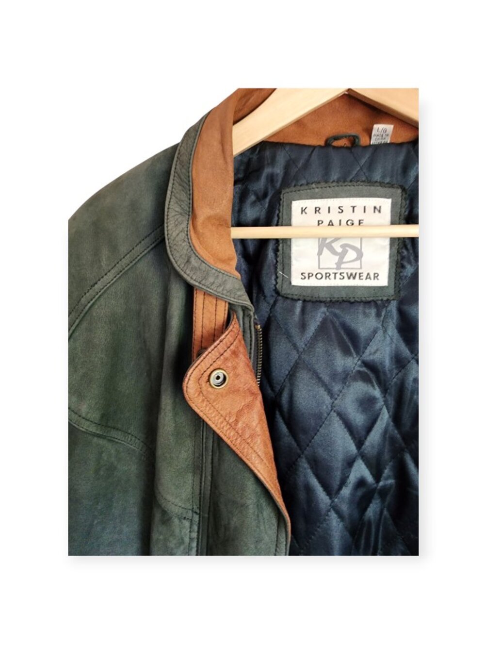 Vintage Kristin Paige KD Sportswear Green Suede Leather Jacket Coat L/G